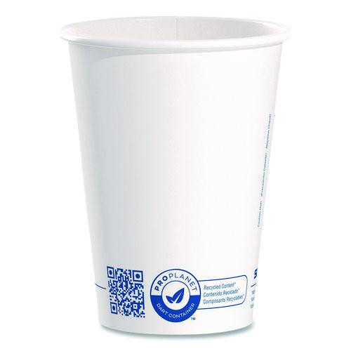 Recycled Content PCF Paper Hot Cups, ProPlanet Seal, 12 oz, White, 50/Pack
