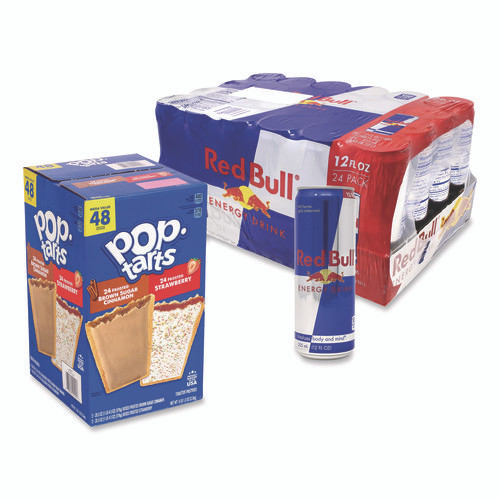 Red Bull Energy Drink and Pop Tart Combo Pack,(24) 12oz Cans,(24) Frosted Strawberry/(24) Frosted Brown Sugar Cinnamon/Bundle