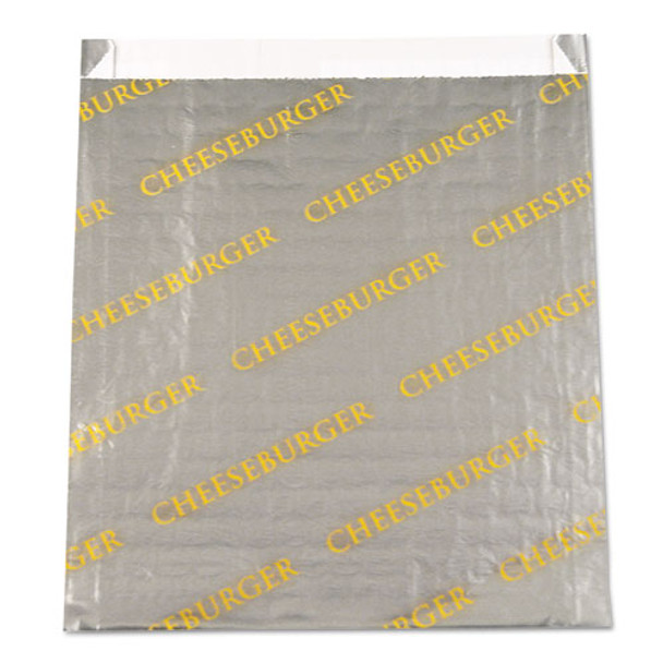 Foil/Paper/Honeycomb Insulated Bag, Cheeseburger Labeling, 6" x 0.75" x 6.5", Gray/Yellow, 1,000/Carton
