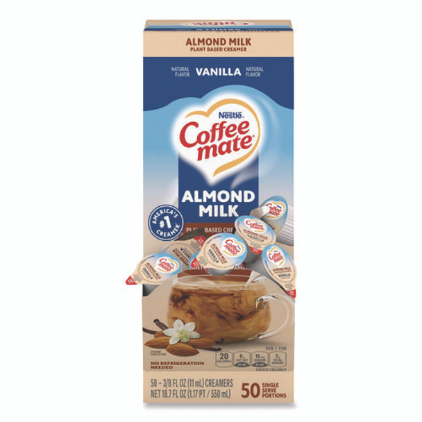 Plant-Based Almond Milk Non-Dairy Liquid Creamer Singles, Natural Vanilla, 0.38 oz Mini Cups, 50/Box
