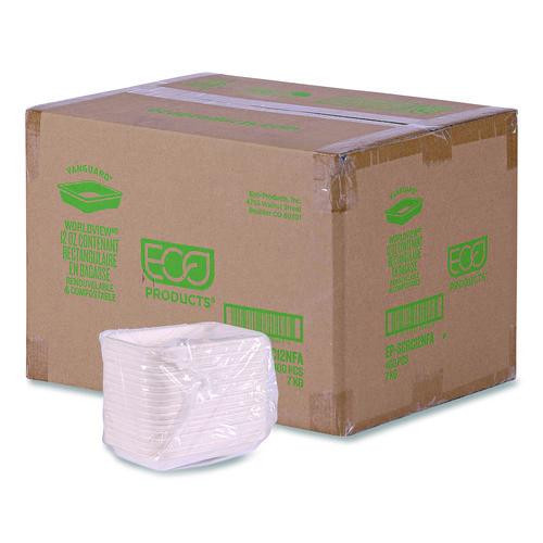 WorldView Vanguard Rectangular Container, 12 oz, 7 x 4.75 x 1, Sugarcane Fiber, White, 400/Carton