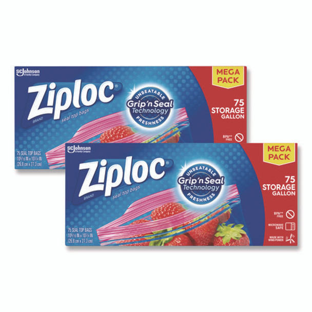 Seal Top Bags, Gallon, 10.75" x 10.56", Clear, 75 Bags/Pack, 2 Packs/Box