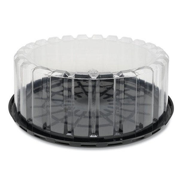 Plastic Cake Container, Shallow 9" Cake Container, 9" Diameter x 3.38" h, Clear/Black, 90/Carton