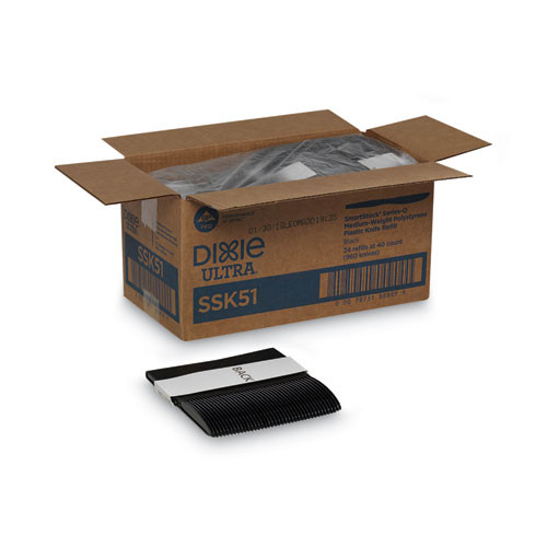 SmartStock Plastic Cutlery Refill, Series-O, Mediumweight Knife, Black, 40/Pack, 24 Packs/Carton