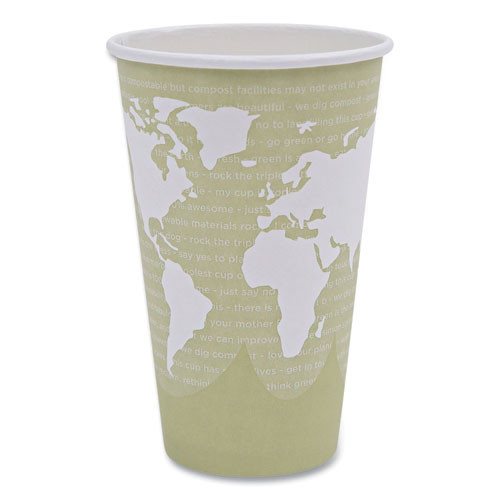 World Art Renewable and Compostable Hot Cups, 16 oz, Paper, Moss, 50/Pack