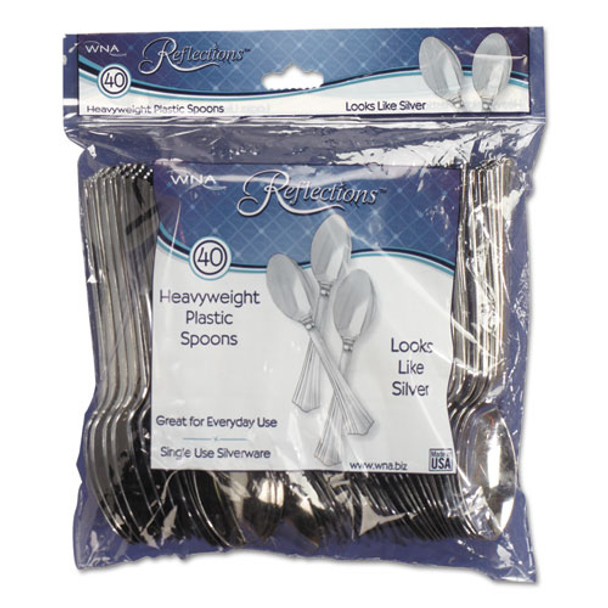 Reflections Heavyweight Plastic Utensils, Spoon, Silver, 40/Pack Reflections Heavyweight Plastic Utensils, Spoon, Silver, 40/Pack