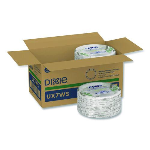 Pathways Soak-Proof Shield Mediumweight Paper Plates, WiseSize, 6.87" dia, Green/Burgundy, 500/Carton