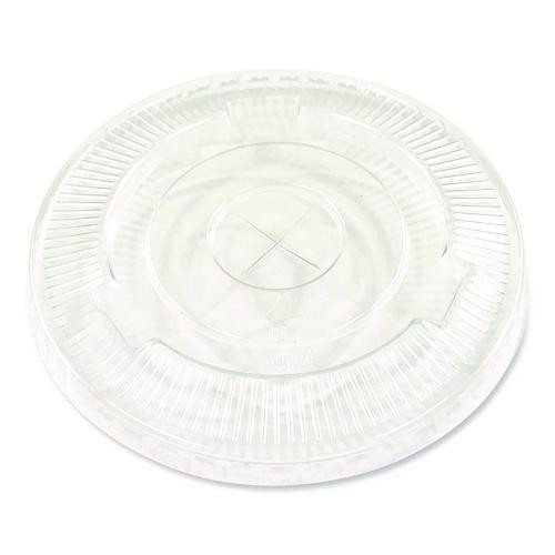 Crystal-Clear Cold Cup Straw-Slot Lids, Fits 9 oz Squat/12 oz Cold Cups, Plastic, Clear, 100/Pack