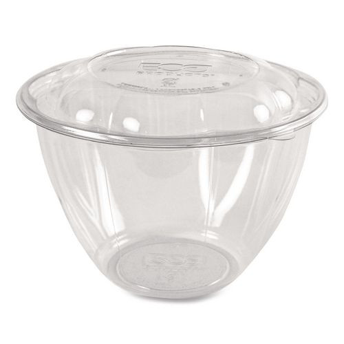 Renewable and Compostable Salad Bowls with Lids, 48 oz, Clear, Plastic, 150/Carton