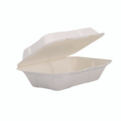 Compostable Molded Fiber Hinged Trays, ProPlanet Seal, 6.34 x 9.06 x 1.97, Ivory, 200/Carton