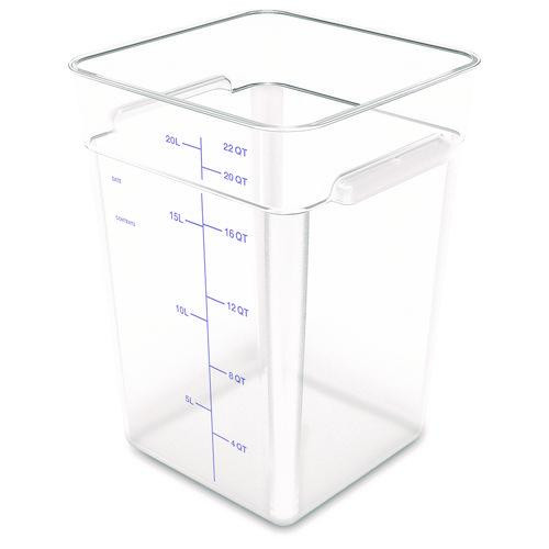 Squares Polycarbonate Food Storage Container, 22 qt, 11 13 x 11.13 x 15.72, Clear, Plastic