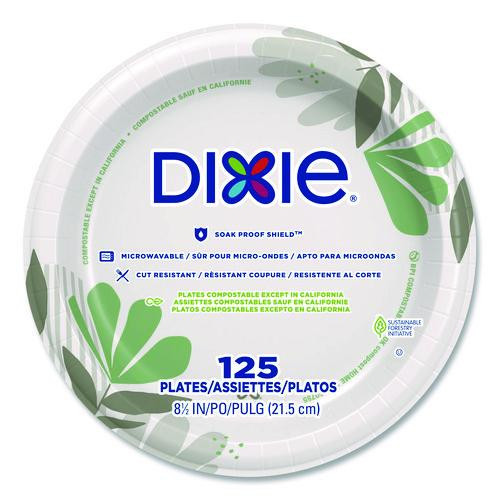 Pathways Soak-Proof Shield Mediumweight Paper Plates, 8.5" dia, Green/Burgundy, 125/Pack