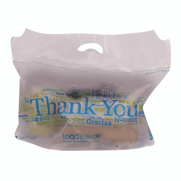Load and Seal Delivery Bag, Thank You Labeling, Cut-Out Handles, 21" x 9" x 17", Translucent/Multicolor, 500/Carton