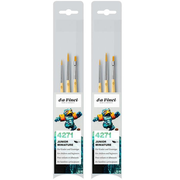 JUNIOR Synthetics Miniature Brushes, Synthetic, Acrylic & Tempera, Assorted, 3 Per Set, 2 Sets
