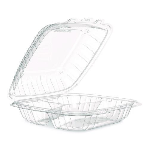 Microwaveable Hinged Containers, ProPlanet, 3 Compartments, 9 x 8.75 x 3, Clear, Plastic,150/Carton