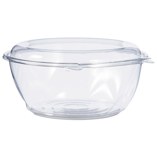 Tamper-Resistant, Tamper-Evident Bowls with Dome Lid, 64 oz, 8.9" Diameter x 4" h, Clear, Plastic, 100/Carton