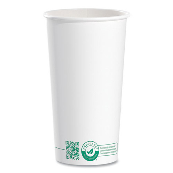 Compostable Paper Hot Cups, 20 oz, White/Green, 600/Carton Compostable Paper Hot Cups, 20 oz, White/Green, 600/Carton