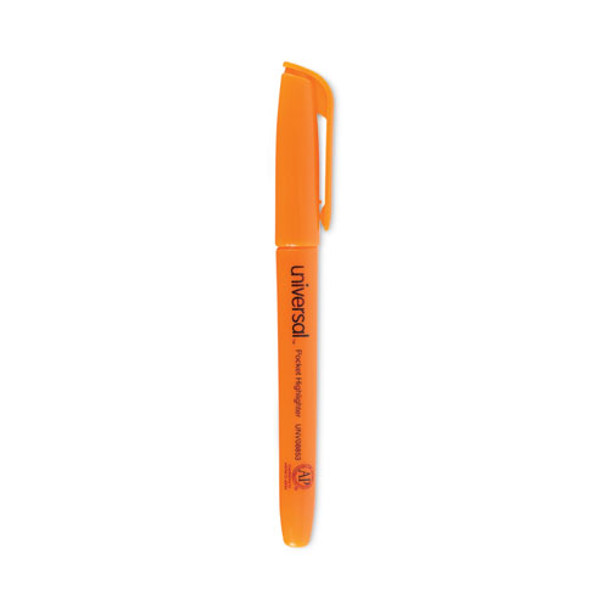 Pocket Highlighters, Fluorescent Orange Ink, Chisel Tip, Orange Barrel, Dozen Pocket Highlighters, Fluorescent Orange Ink, Chisel Tip, Orange Barrel, Dozen