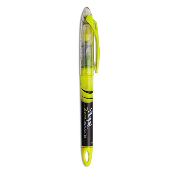 Liquid Pen Style Highlighters, Fluorescent Yellow Ink, Chisel Tip, Yellow/Black/Clear Barrel, Dozen