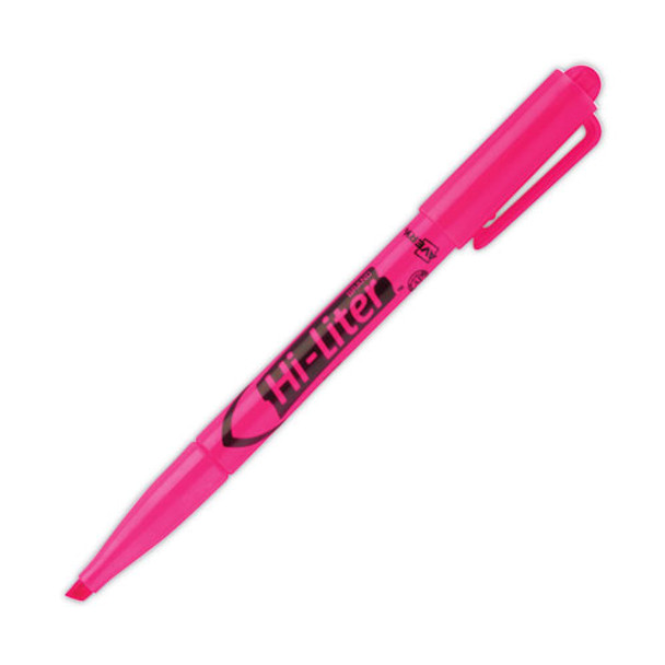 HI-LITER Pen-Style Highlighters, Fluorescent Pink Ink, Chisel Tip, Pink/Black Barrel, Dozen
