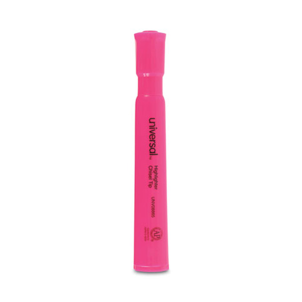 Desk Highlighters, Fluorescent Pink Ink, Chisel Tip, Pink Barrel, Dozen