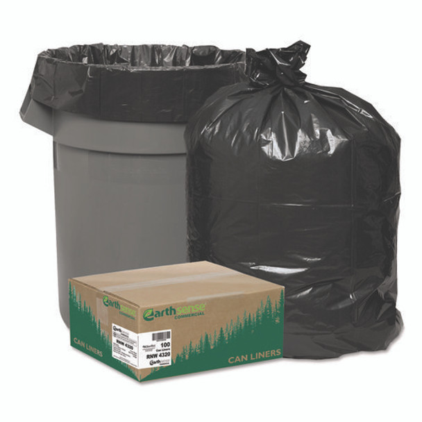 Linear Low Density Recycled Can Liners, 56 gal, 2 mil, 43" x 47", Black, 10 Bags/Roll, 10 Rolls/Carton