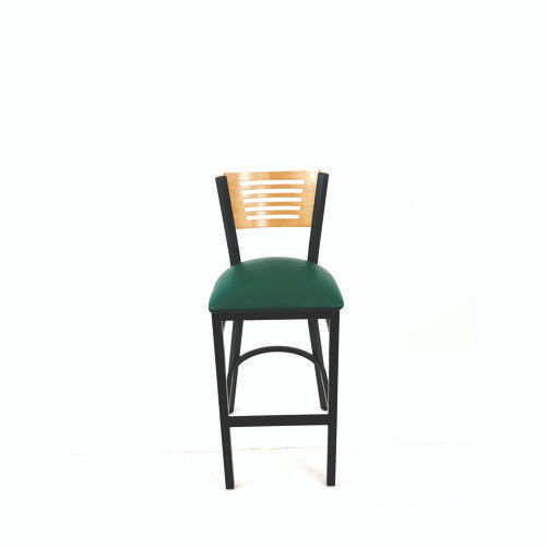 Jones River Series Barstool, Supports Up to 300 lb, 28.5" Seat Height, Green Seat, Natural Back, Black Base