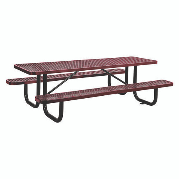 Expanded Steel Picnic Table, Rectangular, 96 x 62 x 29.5, Red Top, Red Base/Legs Expanded Steel Picnic Table, Rectangular, 96 x 62 x 29.5, Red Top, Red Base/Legs