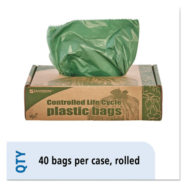 Controlled Life-Cycle Plastic Trash Bags, 33 gal, 1.1 mil, 33" x 40", Green, 40/Box