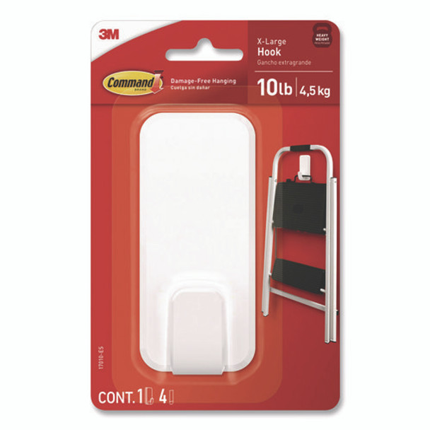 X-Large Utility Hook, Plastic, White, 10 lb Capacity, 1 Hook and 4 Strips