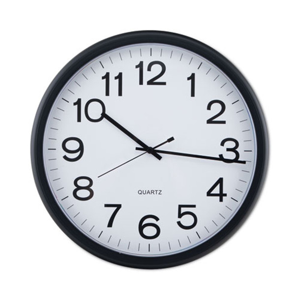 Round Wall Clock, 13.5" Overall Diameter, Black Case, 1 AA (sold separately)