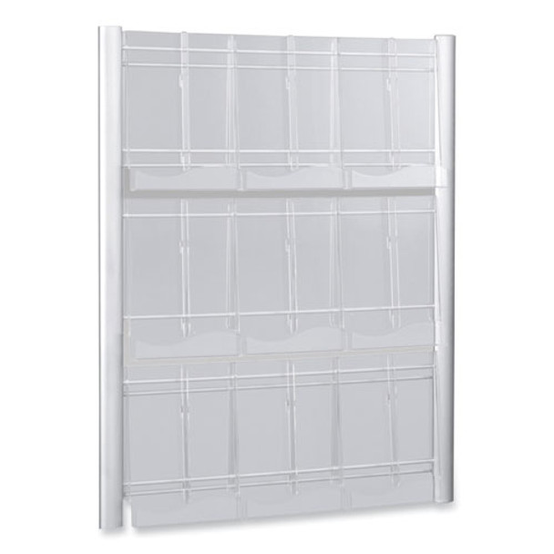 Luxe Magazine Rack, 9 Compartments, 31.75w x 5d x 41h, Clear/Silver