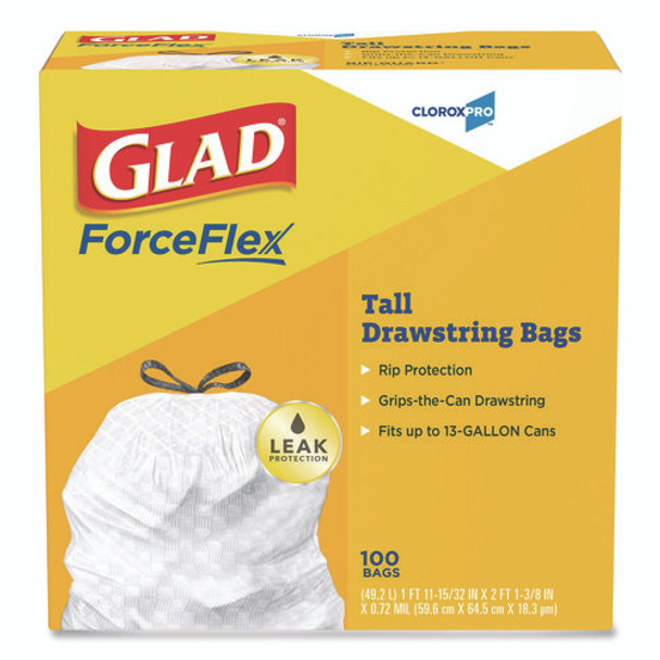 CloroxPro ForceFlex Tall Kitchen Drawstring Trash Bags, 13 gal, 24 x 27.38, Gray, 100/Box CloroxPro ForceFlex Tall Kitchen Drawstring Trash Bags, 13 gal, 24 x 27.38, Gray, 100/Box