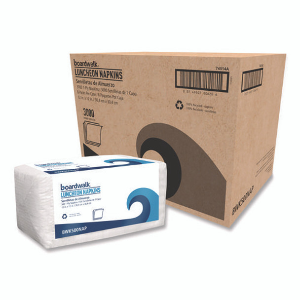 1/4-Fold Lunch Napkins, 1-Ply, 12" x 12", White, 500/Pack, 6 Packs/Carton