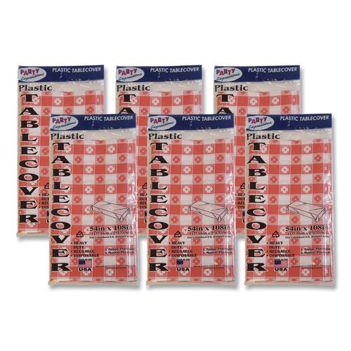 Table Set Rectangular Table Covers, Heavyweight Plastic, 54" x 108", Plaid Red/White, 6/Pack