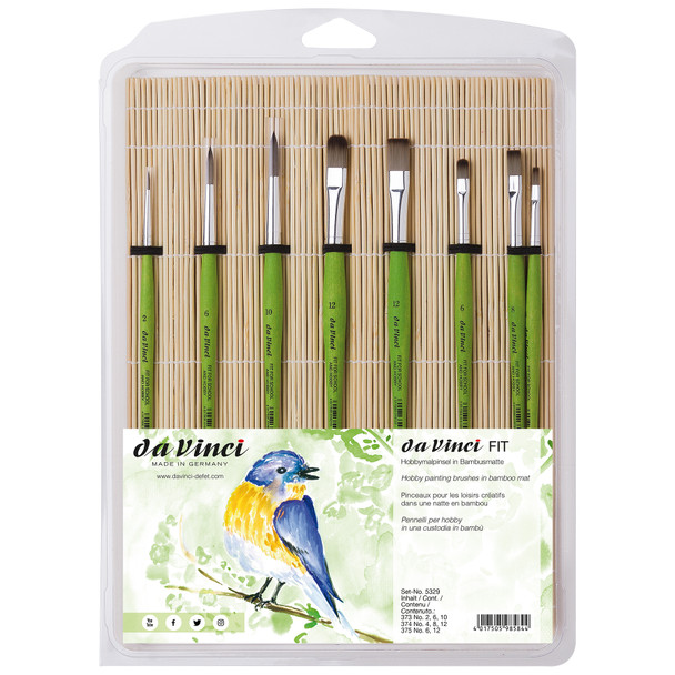 FIT Synthetics Student Brush, Synthetic, Tempera, Assorted, 8 Brush Set in Bamboo Mat