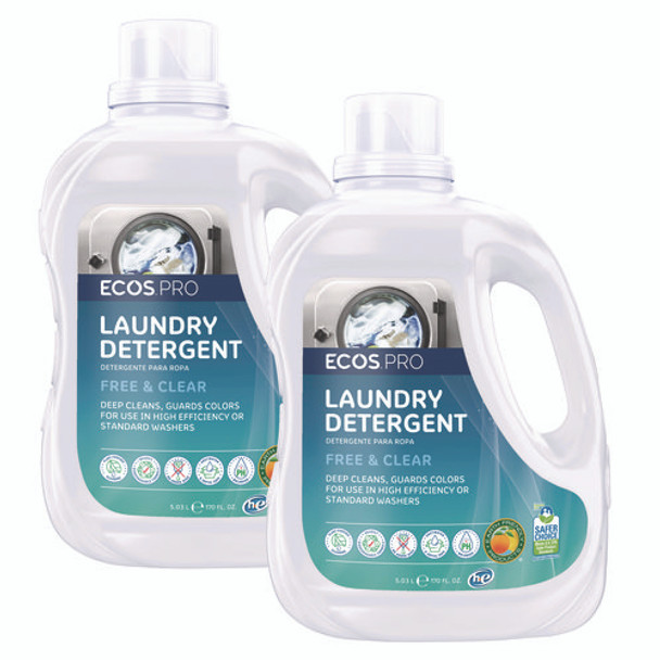 Laundry Detergent Liquid, Free and Clear, 170 oz Jug, 2/Carton