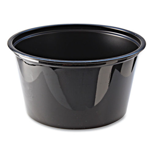 Portion Cups, 4 oz, Plastic, Black, 125/Sleeve, 20 Sleeves/Carton