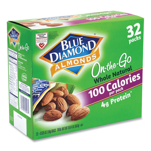 Whole Natural Almonds On-the-Go, 0.63 oz Pouch, 32 Pouches/Carton
