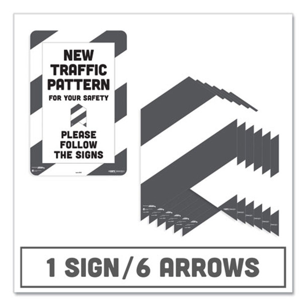 BeSafe Carpet Decals, New Traffic Pattern For Your Safety; Please Follow The Signs, 12 x 18, White/Gray, 7/Pack