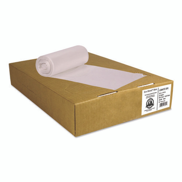 Eco Blend Max Can Liners, 23 gal, 0.8 mil, 28" x 45", Clear, 25 Bags/Roll, 10 Rolls/Carton