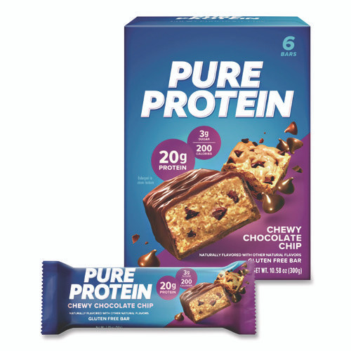 Pure Protein Bar, Chewy Chocolate Chip, 1.76 oz Bar, 6/Box