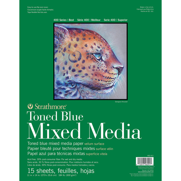 400 Series Mixed Media Pad, Toned Blue, Glue Binding, 15 Sheet, 11x14 inch, 1 Count