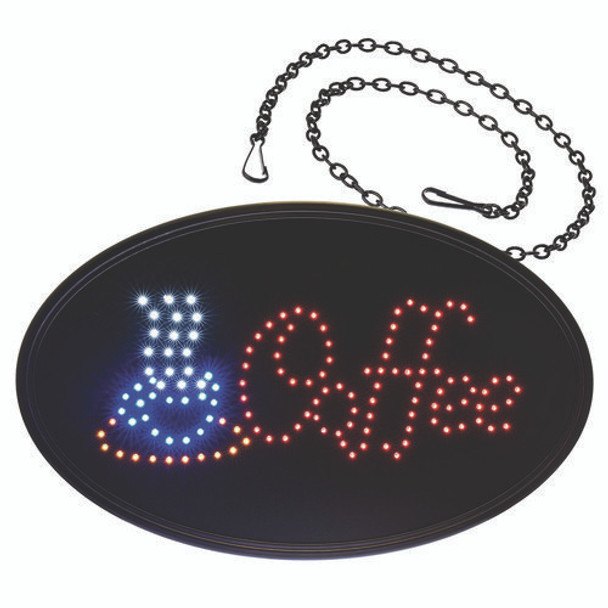 LED Oval Coffee Sign, 23 x 14, Black Frame, Blue/Red Graphics LED Oval Coffee Sign, 23 x 14, Black Frame, Blue/Red Graphics
