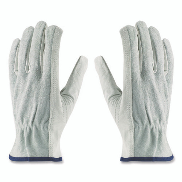 Top-Grain Leather Drivers Gloves with Shoulder-Split Cowhide Leather Back, Large, Gray
