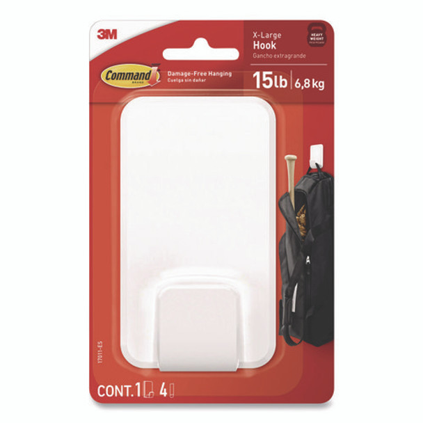X-Large Utility Hooks, Plastic, White, 15 lb Capacity, 1 Hook and 4 Strips