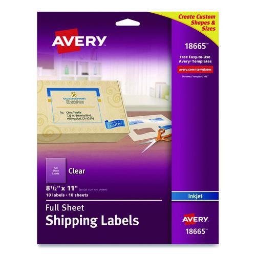 Matte Clear Shipping Labels, Inkjet Printers, 8.5 x 11, Clear, 10/Pack