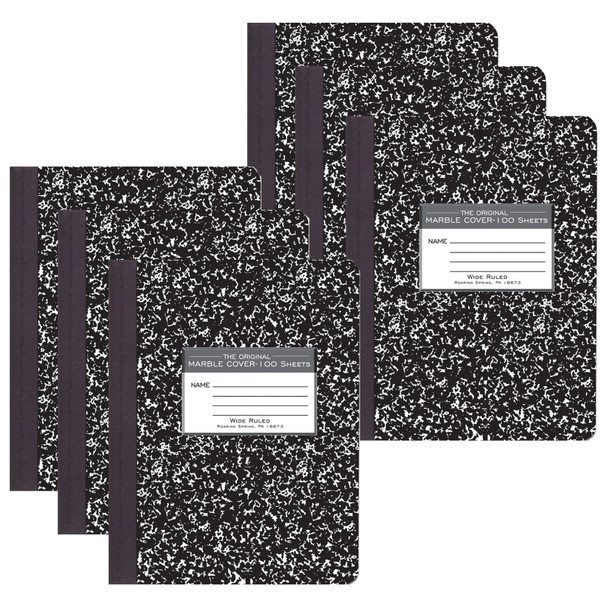 Marble Composition Book, Black, Pack of 6 Marble Composition Book, Black, Pack of 6