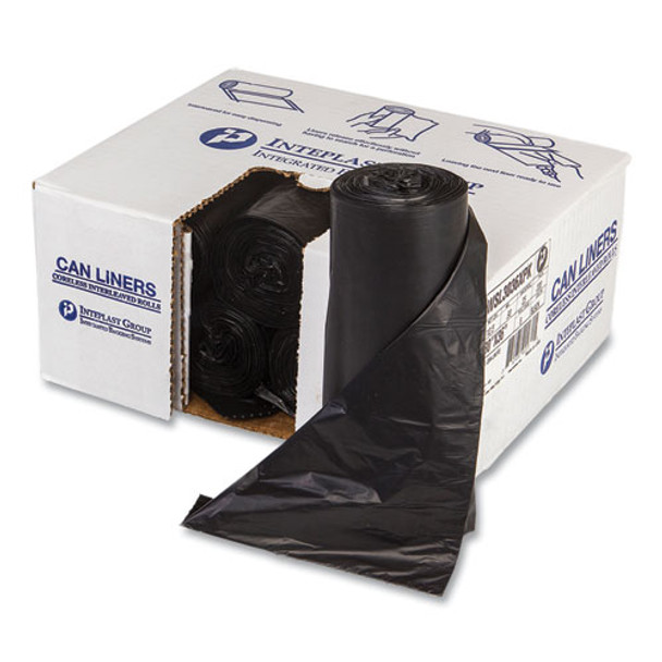 Low-Density Commercial Can Liners, 30 gal, 0.9 mil, 30" x 36", Black, Interleaved Roll, 25 Bags/Roll, 8 Rolls/Carton