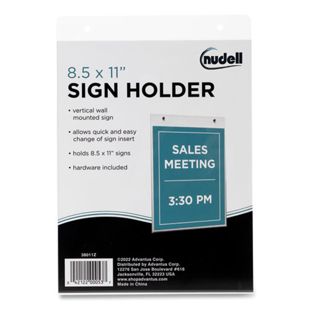 Clear Plastic Vertical-Orientation Wall Sign Holder with Mounting Screws, Quick-Change Insert System, 8.5 x 11 Insert